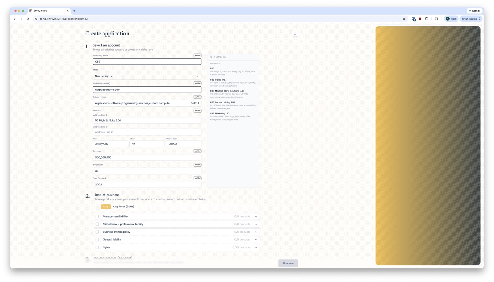 Envoy Insure application form