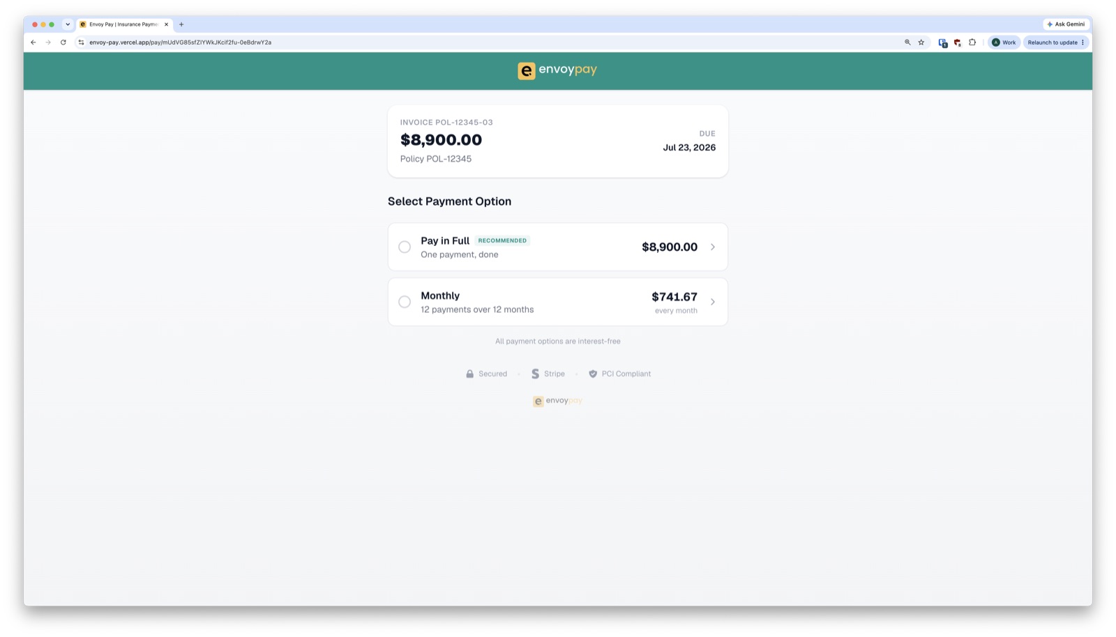 Envoy Pay payment plan